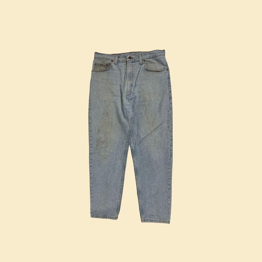 90s Levis 38x30 straight leg USA-made denim pants, vintage light wash jeans